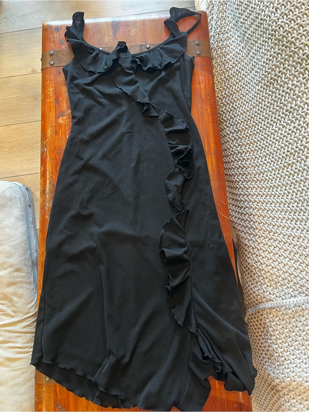 City Triangles Black Ruffle-Trim Midi Slip Dress